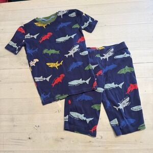 Mini Boden boys short sleeve shorts pajamas navy blue colorful sharks size 12
